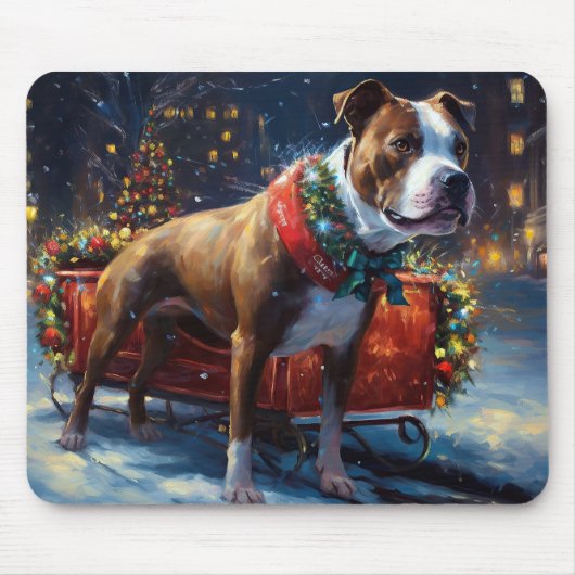 Staffordshire Bull Terrier Weihnachtsfest Mousepad (Vorne)