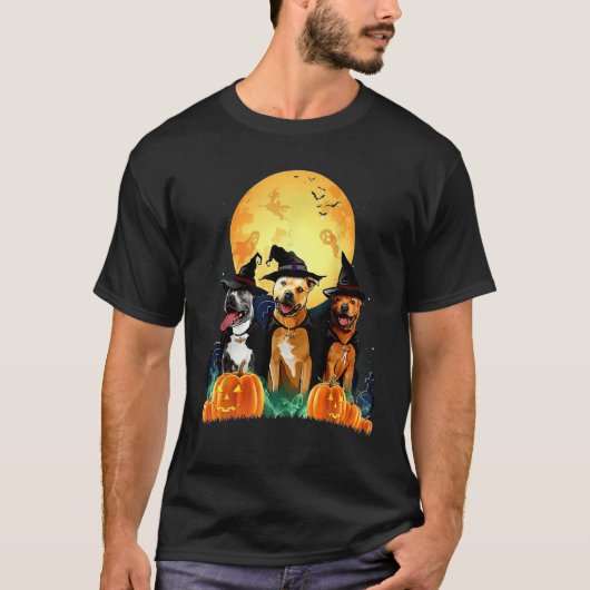 Staffordshire Bull Terrier Witch Pumpkin Halloween T-Shirt (Vorderseite)