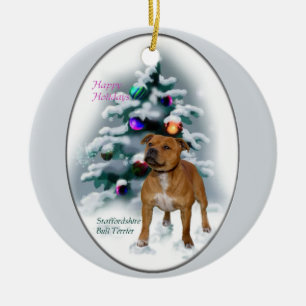 Staffordshire-Bullterrier-Weihnachtsgeschenke Keramik Ornament