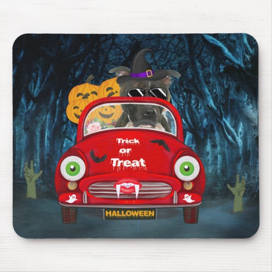 Staffordshire Dog Driving Car Beängstigend Hallowe Mousepad (Vorne)