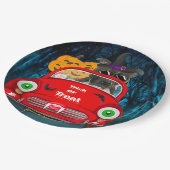 Staffordshire Dog Driving Car Beängstigend Hallowe Pappteller (Schrägansicht)