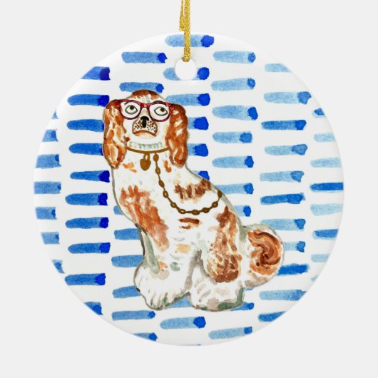 Staffordshire dog on blue Keramik Ornament (Hinten)