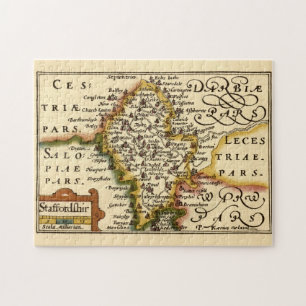 Staffordshire Landkreis England Alte antike Karte Puzzle