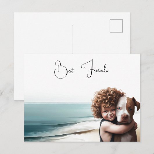 Staffordshire Pitbull & Boy Keepake Postkarte (Vorne/Hinten)