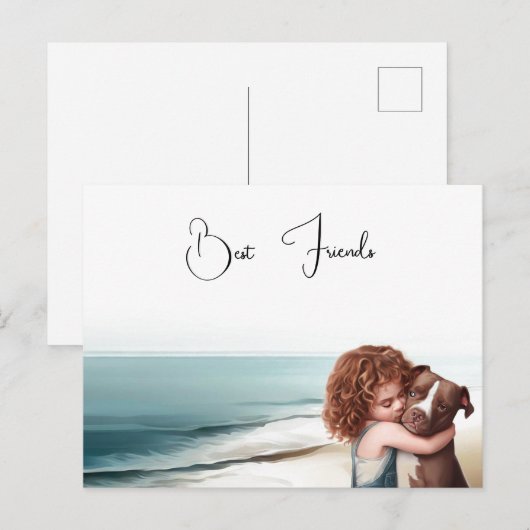 Staffordshire Pitbull & Girl Keepake Postkarte (Vorne/Hinten)