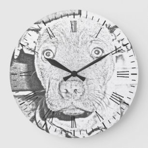 Staffordshire Puppy Pencil Drawing, Wall Clock Große Wanduhr