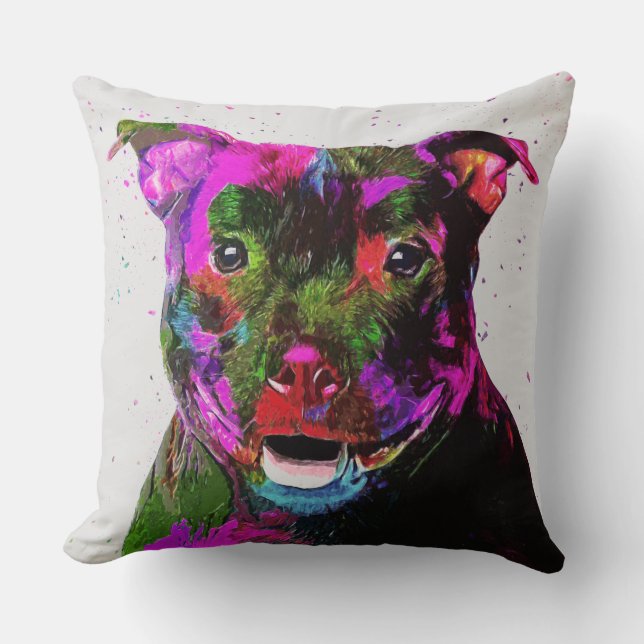 Staffordshire-Terrier-bunte Pop-Kunst Kissen (Vorderseite)