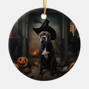 Staffordshire Terrier Kürbisse Halloween Gruselig  Keramik Ornament