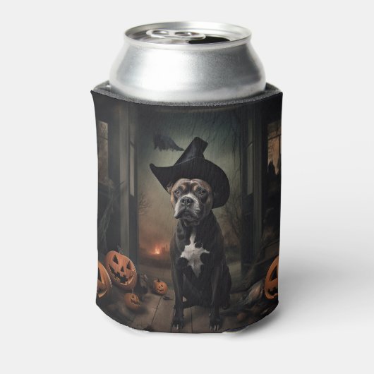 Staffordshire Terrier Pumpkins Halloween Beängstig Dosenkühler (Kanne Rückseite)