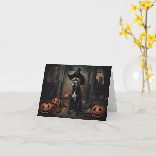 Staffordshire Terrier Pumpkins Halloween Beängstig Karte (Gelbe Blume)