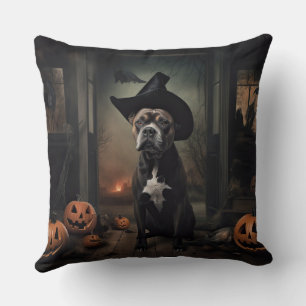 Staffordshire Terrier Pumpkins Halloween Beängstig Kissen