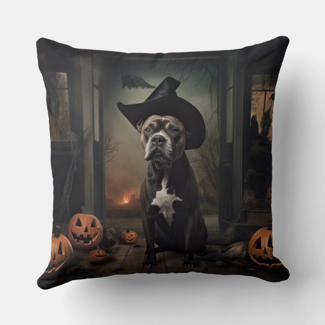 Staffordshire Terrier Pumpkins Halloween Beängstig Kissen (Rückseite)