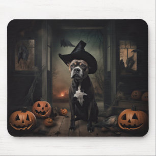 Staffordshire Terrier Pumpkins Halloween Beängstig Mousepad