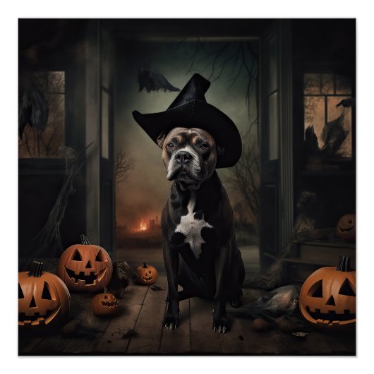 Staffordshire Terrier Pumpkins Halloween Beängstig Poster (Vorderseite)