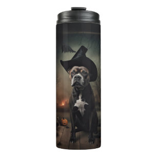 Staffordshire Terrier Pumpkins Halloween Beängstig Thermosbecher