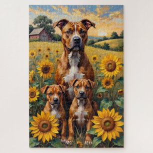 Staffordshire Terrier Sonnenblumenfeld Kunst Puzzle