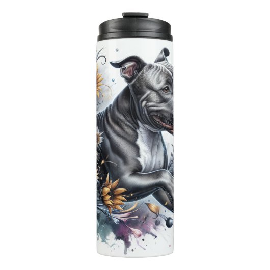 Staffordshire Terrier's Sunny Floral Strut Thermosbecher (Vorderseite)