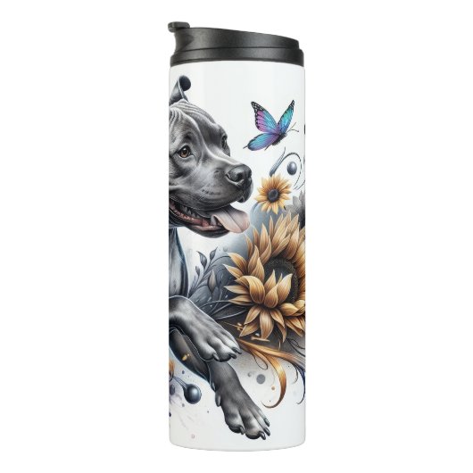 Staffordshire Terrier's Sunny Floral Strut Thermosbecher (Nach rechts gedreht)