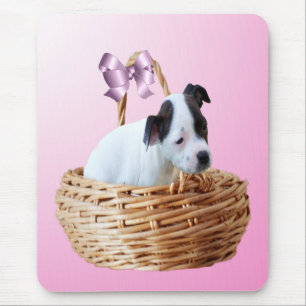 Staffordshire-Welpe in einem Korb,   Mousepad