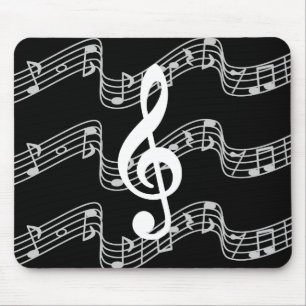 Staffs and Treble Clef on Black Mousepad