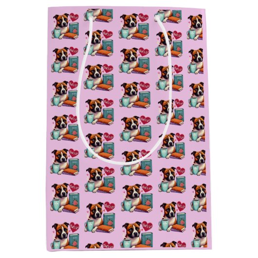 Staffy Books Kaffeegeschenktasche in Erdnuss Mittlere Geschenktüte (Vorderseite)