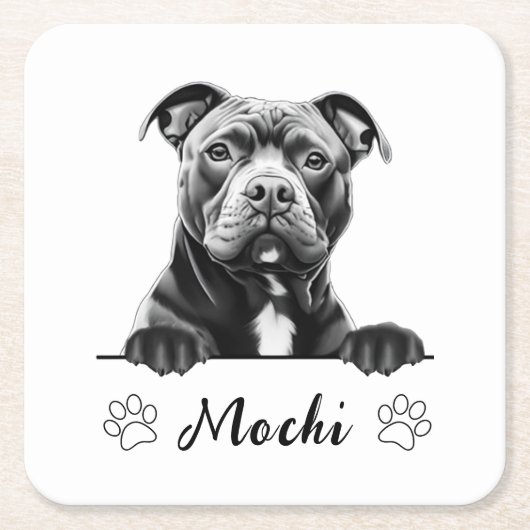 Staffy Dog Hand Zeichne Personalisiert Rechteckiger Pappuntersetzer (Vorderseite)