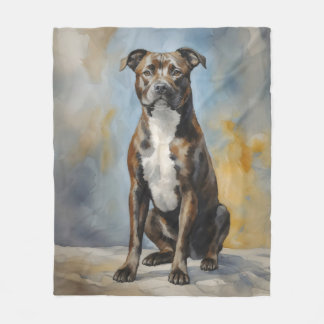Staffy dog Portrait Fleecedecke