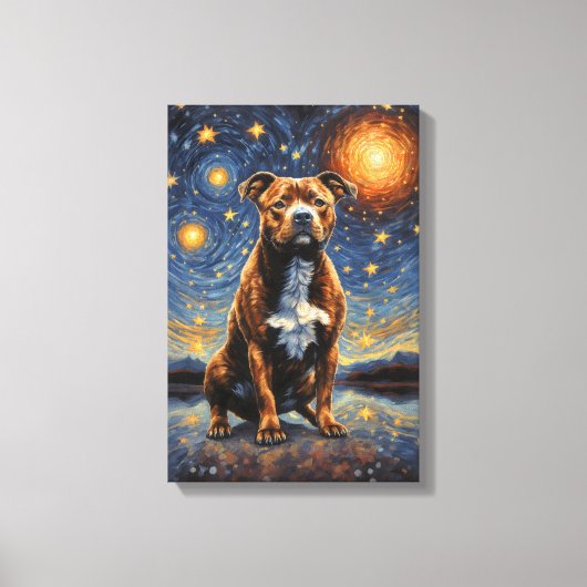 Staffy Dog "Starry Nights" Leinwanddruck (Vorderseite)