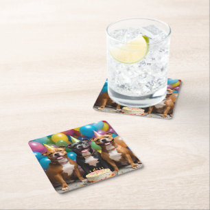 Staffy-Feier: Eine Geburtstagsfeier mit Kuchen  Rechteckiger Pappuntersetzer