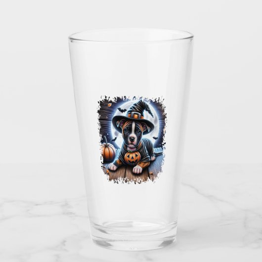Staffy-Hund-Halloween-Quadrat Glas (Vorderseite)