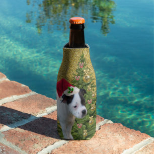Staffy Welpe mit Christbaum, Flasche Cooler Flaschenkühler
