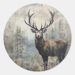 Stag Christmas Runder Aufkleber