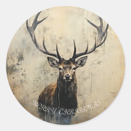 Stag Christmas Runder Aufkleber (Vorderseite)
