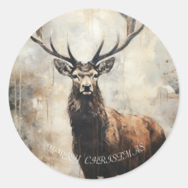 Stag Christmas Runder Aufkleber