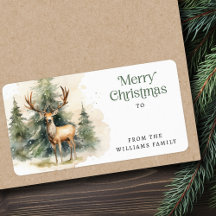 Stag Christmas trees watercolor to from gift tag