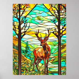 Stag Deer in Meadow-gefestigtem Glasbild Poster