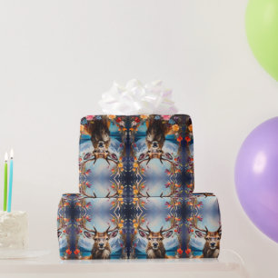 Stag Deer mit den Antlern von Blume Geschenkpapier