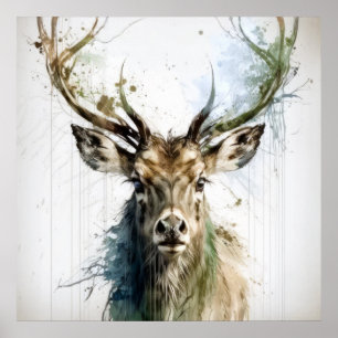 Stag Deer Portrait Tiermalerei Wildlife Forest Poster