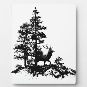 Stag Deer Tree Forest Animal Silhouette Art Fotoplatte