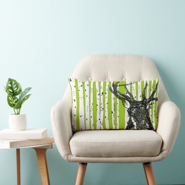 Stag Deer und Birch Tree Pillow Lendenkissen (Stuhl )
