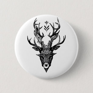 Stag Deer Wild Animal Nature Illustration Art Tatt Button