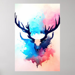 Stag Deer Wild Nature Tierfarben Malerei Poster