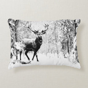 Stag Deer Winter Forest Wildlife Tierwelt Kunst, D Dekokissen