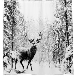Stag Deer Winter Forest Wildlife Tierwelt Kunst, D Duschvorhang