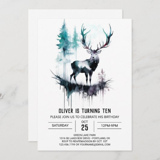Stag Enchanted Greenerity Adventure Birthday Einladung (Vorne/Hinten)