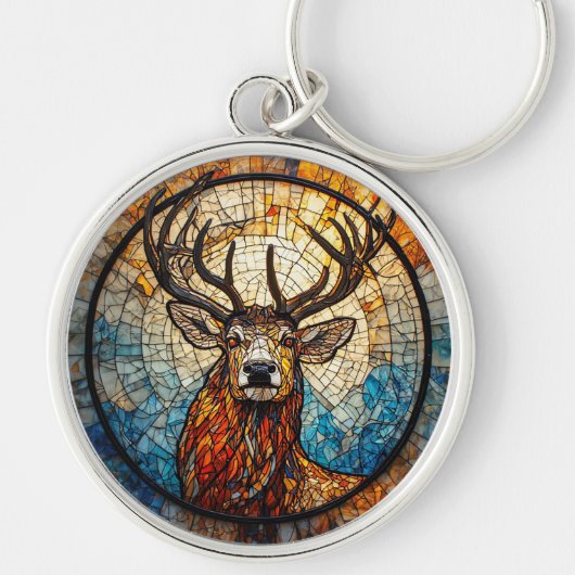 Stag farbenfrohe MosaikIllustration Schlüsselanhänger (Vorne)