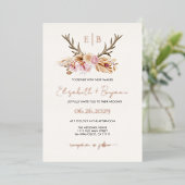 Stag Floral Antlers Boho Moderne Hochzeitsszettel Folieneinladung (Stehend vorne)