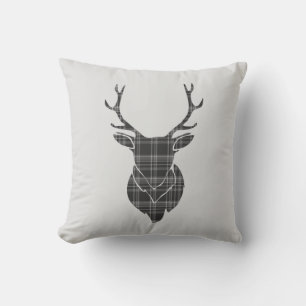 Stag Head and Grey Tartan Pattern Kissen