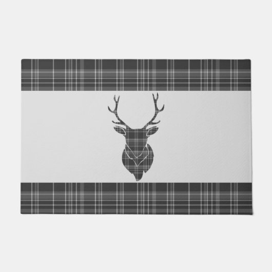 Stag Head Antler Rustic Gray Tartan Muster Fußmatte (Vorderseite)