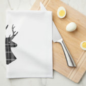 Stag Head auf Schwarz/Weiß Kariert Handtuch (Viertel Falte)